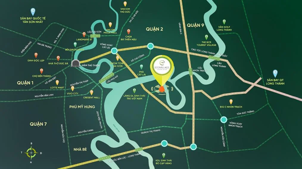 Eco Village Saigon River location map - 25 minutes from Bach Dang Wharf, District 1