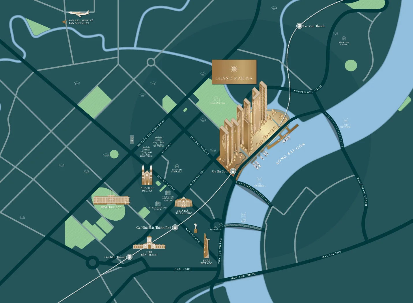 Grand Marina Saigon location map - District 1, Saigon River