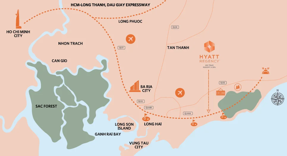 Location map - Hyatt Regency Ho Tram to Ho Chi Minh City