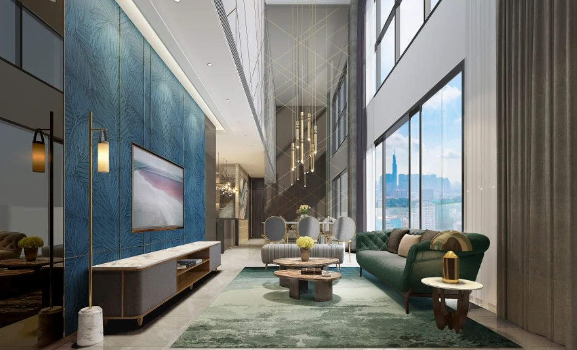 The four-bedroom apartments at The Marq feature ceilings as high as 6.9 metres with views towards the city centre