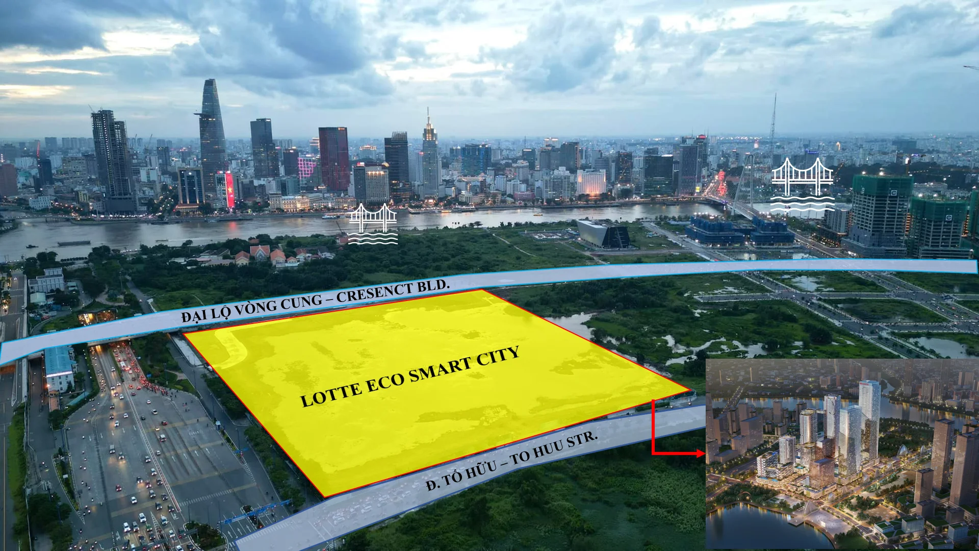 Aerial render of Lotte Eco Smart City Thu Thiem