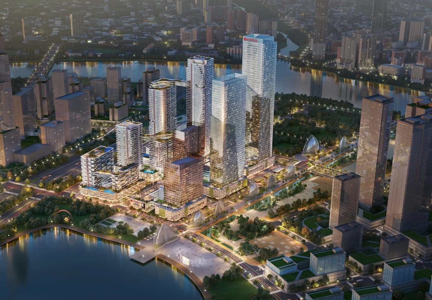 Aerial render of Lotte Eco Smart City Thu Thiem