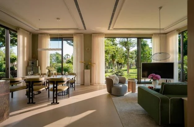 Retreat Forest model villa interior - open-plan living overlooking the forest garden