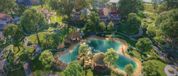 Mineral pool and wellness amenity area at Eco Retreat