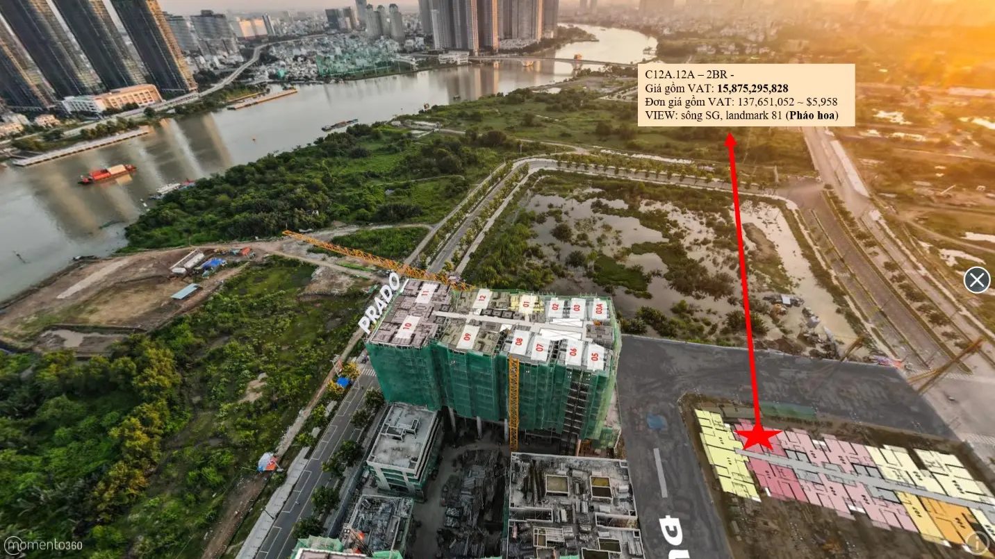 The Crest tower under construction with unit C12A.12A location marked