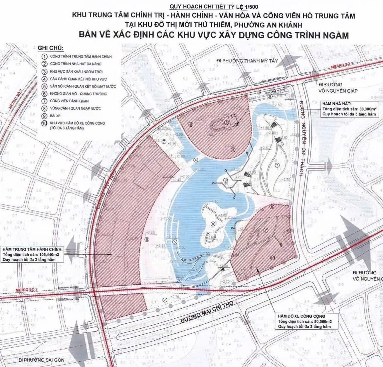 Thu Thiem Administrative Center - aerial view of the full urban model with the central lake